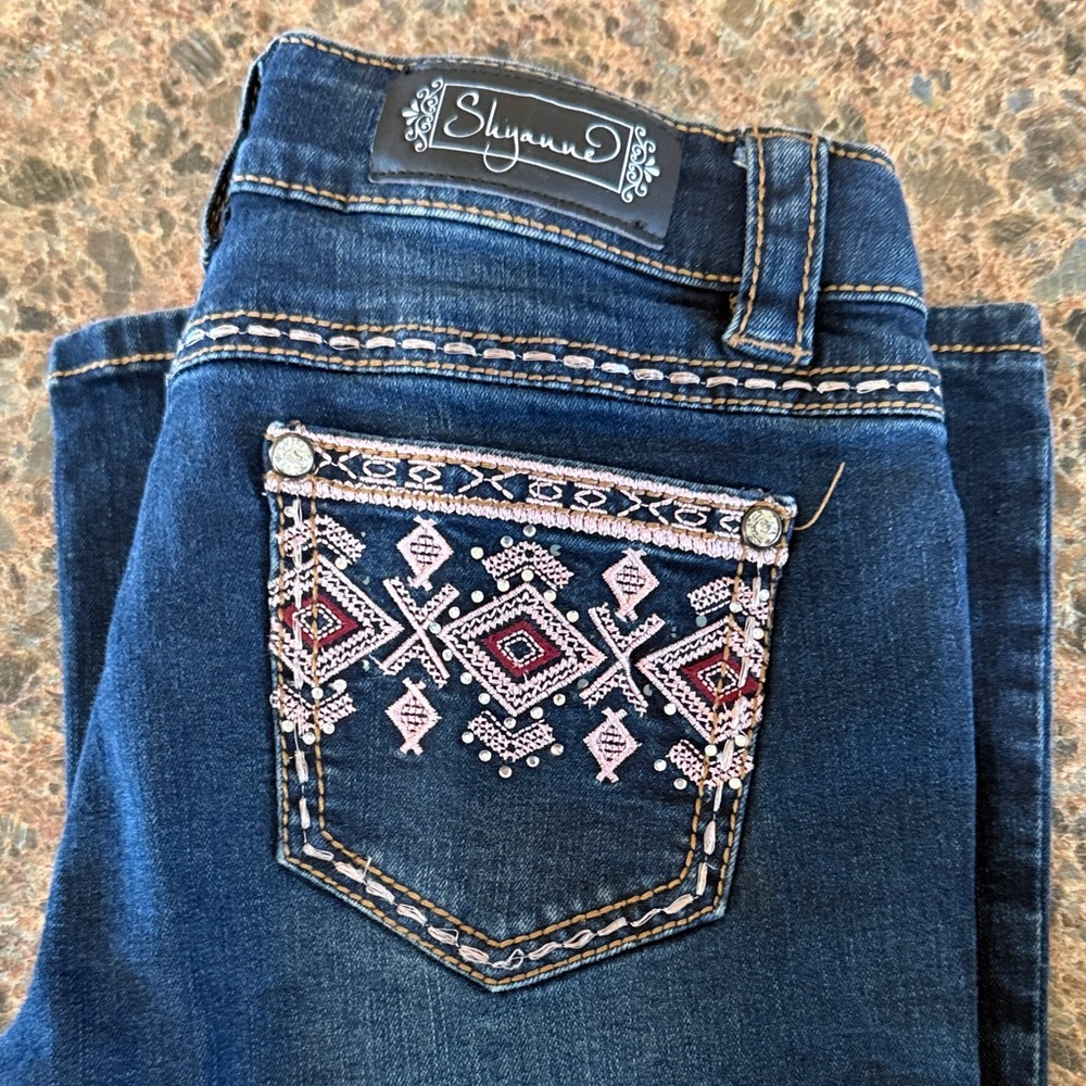 Shyanne Dark Blue Jeans with Pink Embroidery